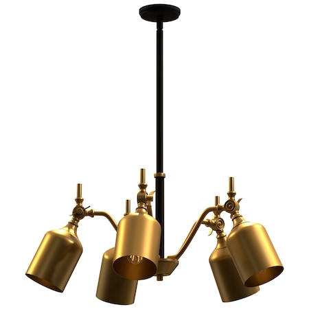 Ambiate Direttore 5-Light Chandelier Fixture, Brushed Gold Shades w/Black Down Rod, E26, 40W Max, Dimmable AL10014C5